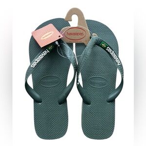 HAVAIANAS BRAZIL LOGO FLIP FLOPS GREEN UNISEX MENS 9–10 NWT